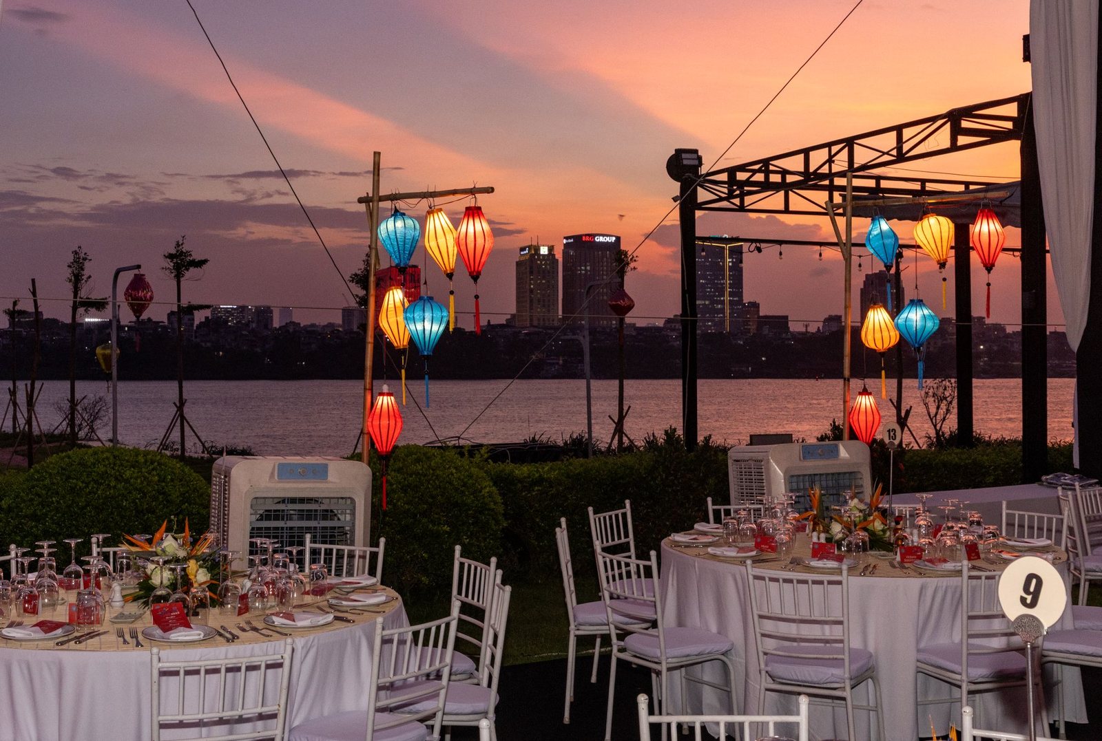 Sunset gala dinner beside the water in Vietnam